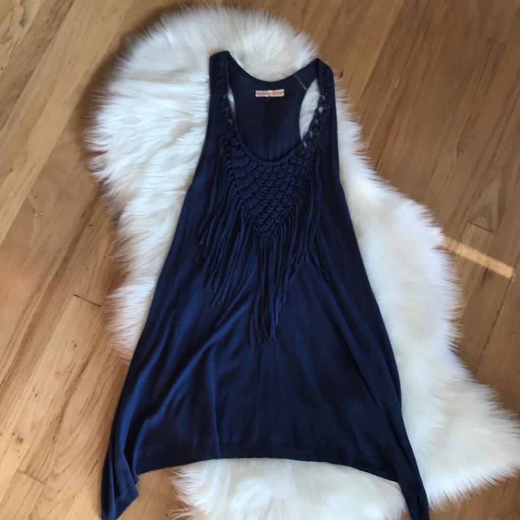 Rebecca Taylor Fringe Accent Racerback Tank Top
